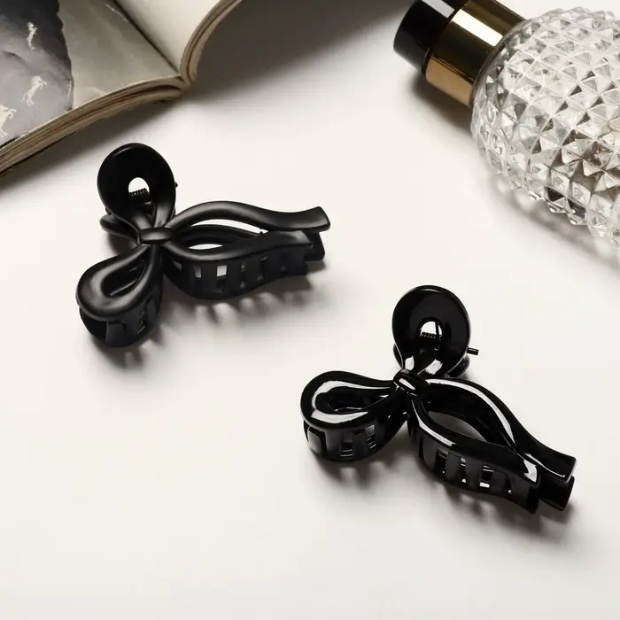 Крабик для волос «Классика», бантик, 7 см, чёрный матовый и глянец Крабик для волос «Классика», бантик, 7 см, чёрный матовый и глянец