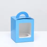 Коробка для 1 капкейк с окном голубая, 9.2×9.2×11.1 см