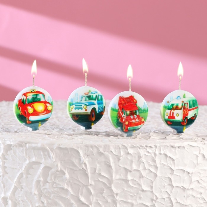 Набор свечей в торт Набор свечей в торт "Машинки" 4 шт, 4 см