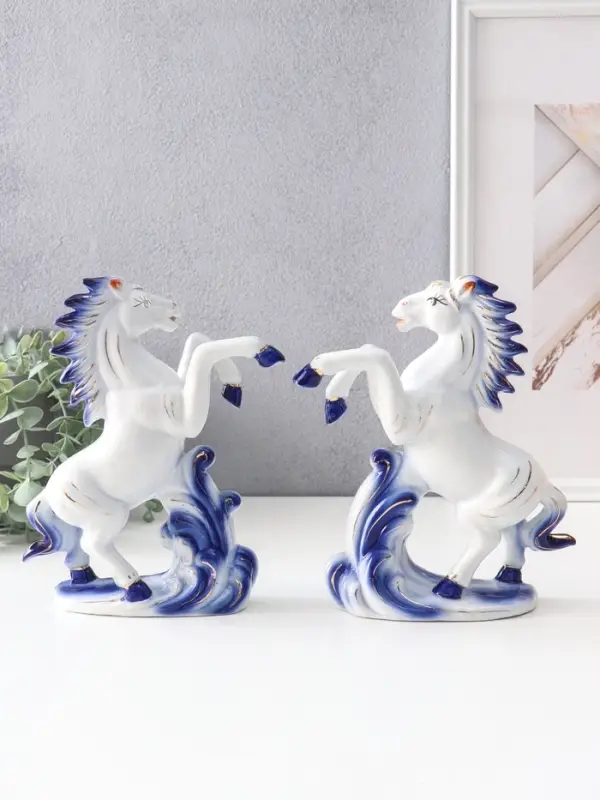 Сувенир керамика "Кони и деньги" сине-золотой набор 2 шт 19,5х6х21 см