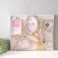 Фоторамка пластик на 5 фото 10х15, 13х13, 13х18 "Старое дерево" белая с золотом 46,5х37,5 см   10962