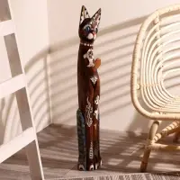 Сувенир дерево "Кошка морская с рыбкой и ящерками" 80х13х7 см