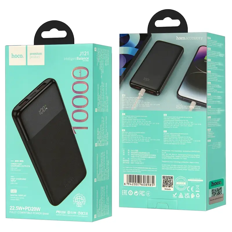 Внешний аккумулятор J121 10000 mah HOCO черный Внешний аккумулятор J121 10000 mah HOCO черный