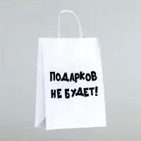 Пакет бумажный подарочный новогодний крафт с приколами, &laquo;Подарков не будет!&raquo;, белый, 28&times;24&times;14 см
