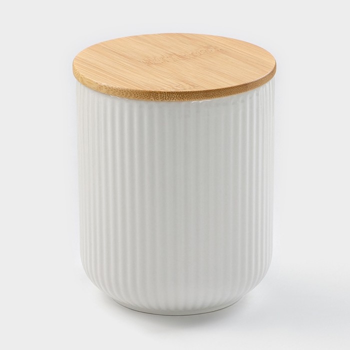 Банка для хранения сыпучих продуктов BellaTenero, 600 мл, d=10 см, с бамбуковой крышкой, фарфоровая, цвет белый