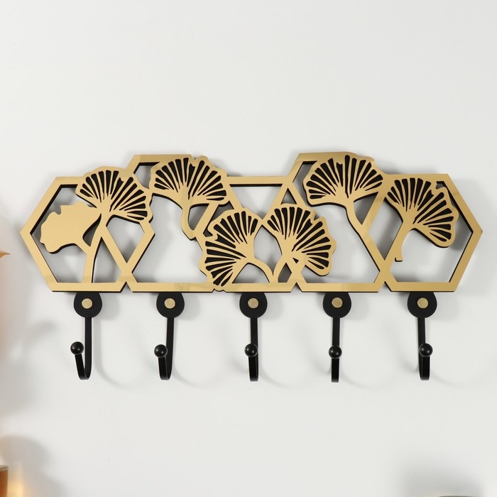 Крючки декоративные дерево Крючки декоративные дерево "Листья-веер" чёрный, зеркальный 4,5х42,5х20,3 см