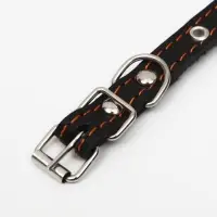 Ошейник кожаный однослойный, безразмерный, 37&times;1.5 см, ОШ 21-32 см, чёрный