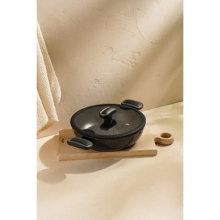 Кастрюля-жаровня SL Home, d=24 см, h=6.5 см, с крышкой, антипригарное покрытие, индукция, алюминий, чёрная