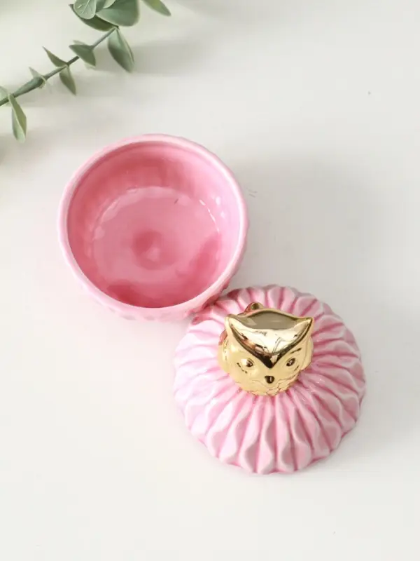 Шкатулка для украшений с крышкой &laquo;Золотой филин&raquo;, керамика, розовая, 8&times;8&times;12 см