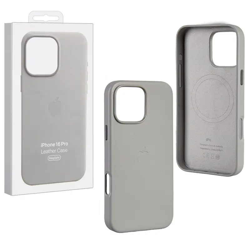 Чехол для iPhone 16 Pro Leather Case 100% ORG (MagSafe) c LOGO Light Grey