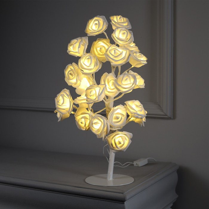 Светодиодный куст «Розы белые» 45 см, 24 LED, постоянное свечение, 220 В, свечение тёплое белое Светодиодный куст «Розы белые» 45 см, 24 LED, постоянное свечение, 220 В, свечение тёплое белое