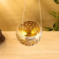 Подсвечник подвесной из кокоса, 14×14×10 см, бело-золотой