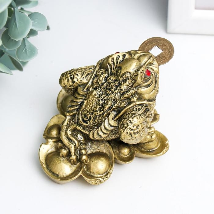 Нэцке полистоун под бронзу Нэцке полистоун под бронзу "Денежная жаба на слитках золота" 4,7х6,5х6,3 см
