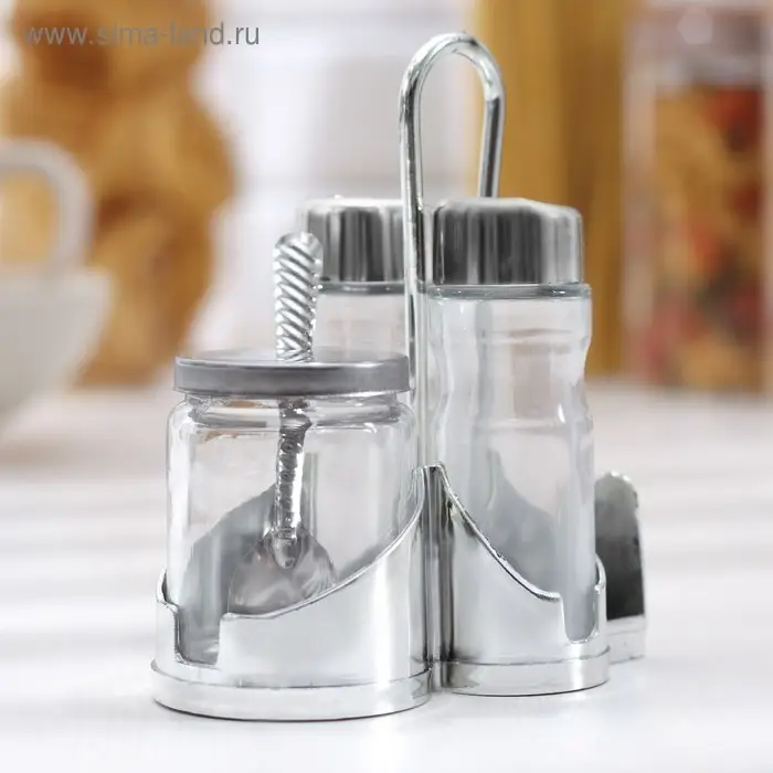 Набор для специй «Стиль», 3 шт: сахарница с ложкой 80 мл, солонка и перечница 50 мл, подставка-салфетница Набор для специй «Стиль», 3 шт: сахарница с ложкой 80 мл, солонка и перечница 50 мл, подставка-салфетница