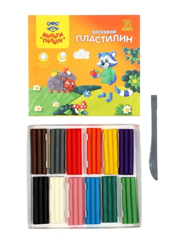 Пластилин мягкий (восковой) &laquo;Мульти-Пульти. Енот в лесу&raquo;, 12 цветов, 180 г, со стеком