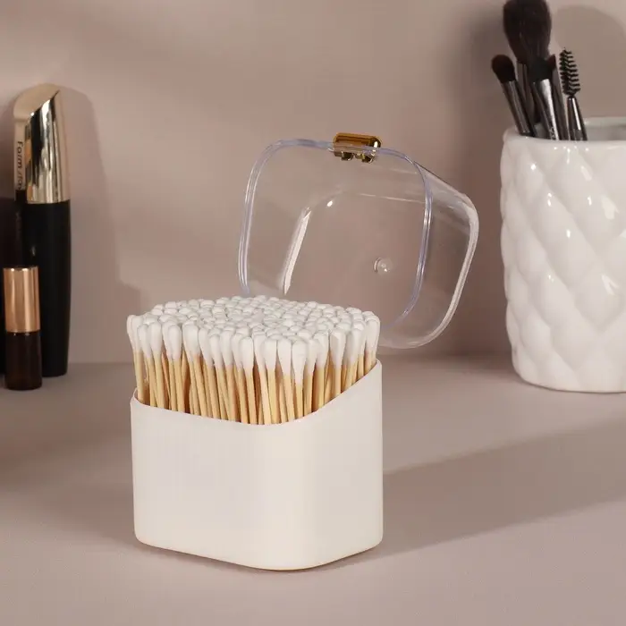 Органайзер для ватных палочек, с крышкой, 8.5&times;8&times;6.5 см, белый, прозрачный