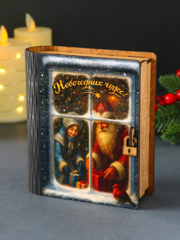 Новогодняя копилка-шкатулка "Новогодних чудес" 14х12х5 см
