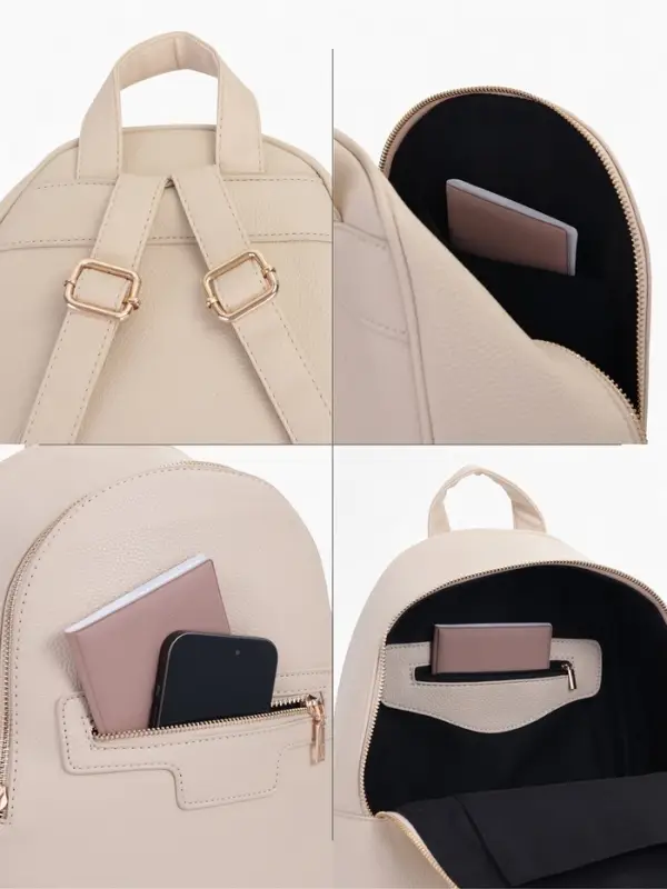 Рюкзак женский на молнии, с карманом, размер 27&times;13.5&times;33 см, молочный