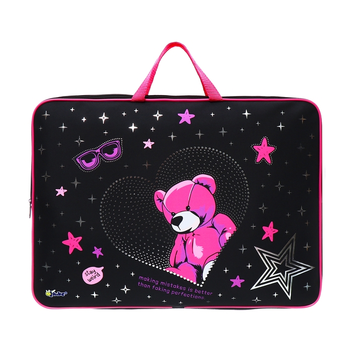 Папка А3 с ручками текстиль 75 мм 475*345 мм ПМД 3-22-4 дев Яркий мишка (тесьма) фоль 72964