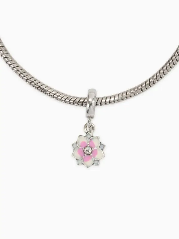 Шарм подвеска &laquo;Цветок с эмалью&raquo;, бело-розовая в серебре