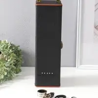 Шкатулка дерево, кожзам под бутылку "Чёрная с оранжевой вставкой" 4 предмета 35х10х11,5 см   1096938