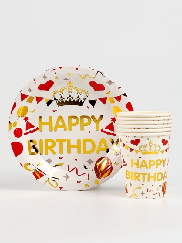 Набор бумажной посуды Набор бумажной посуды "С днём рождения", набор 12 шт., цвет белый