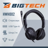 Гарнитура BigTech  HWH002 проводные с микрофоном USB 2.0/регулятор/2м