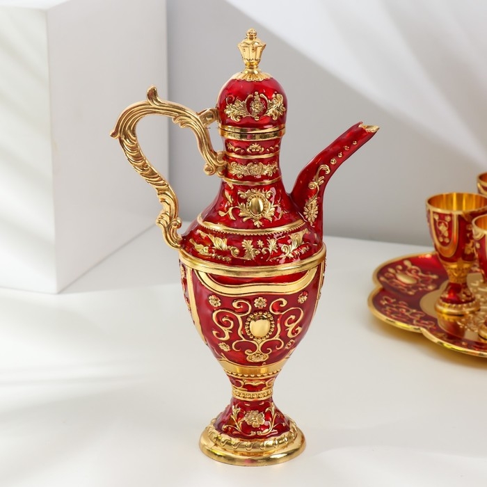 Набор винный кувшин, 6 бокалов и поднос  Набор винный кувшин, 6 бокалов и поднос "Турция. Цветы и узоры" красный с золотом