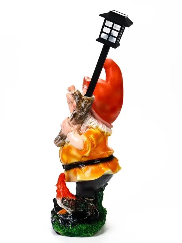 Садовая фигура - фонарь &laquo;Гном с фонарем и петухом&raquo; из полистоуна, 31&times;23&times;56 см