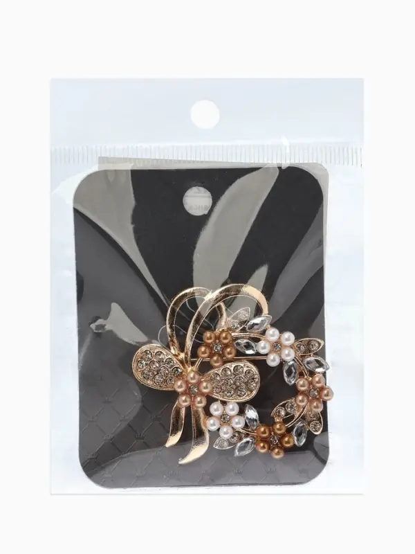 Брошь &laquo;Жемчужный венок&raquo;, с бантом, коричневая в золоте