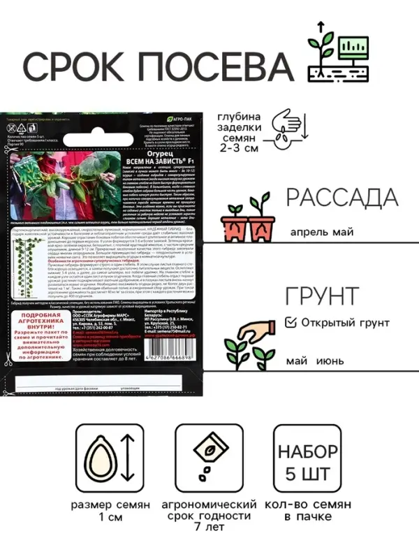 Семена огурца "Всем на Зависть", набор 5 шт