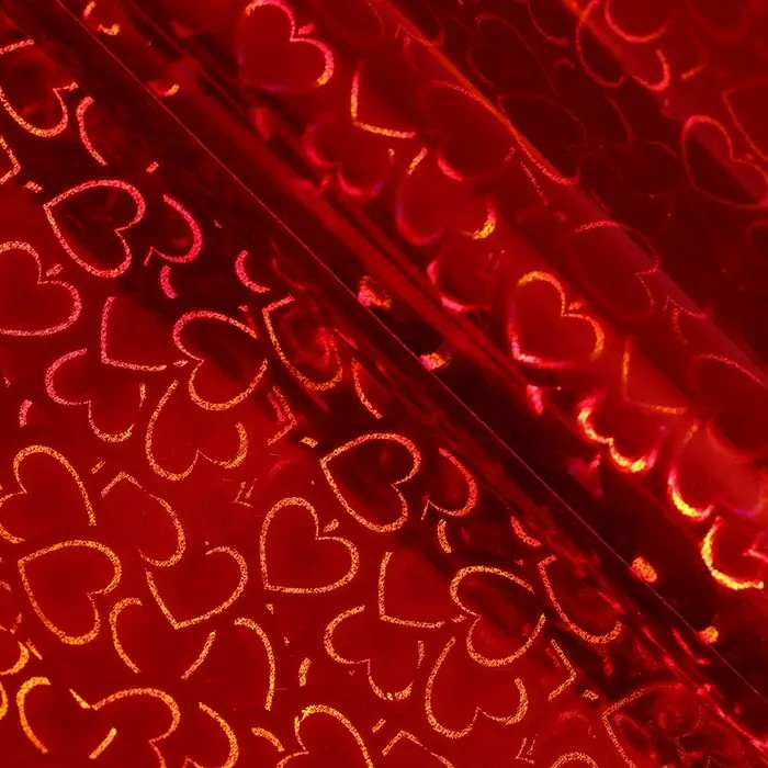 Пленка голографическая, «Сердечки», красная, 70 см × 1 м