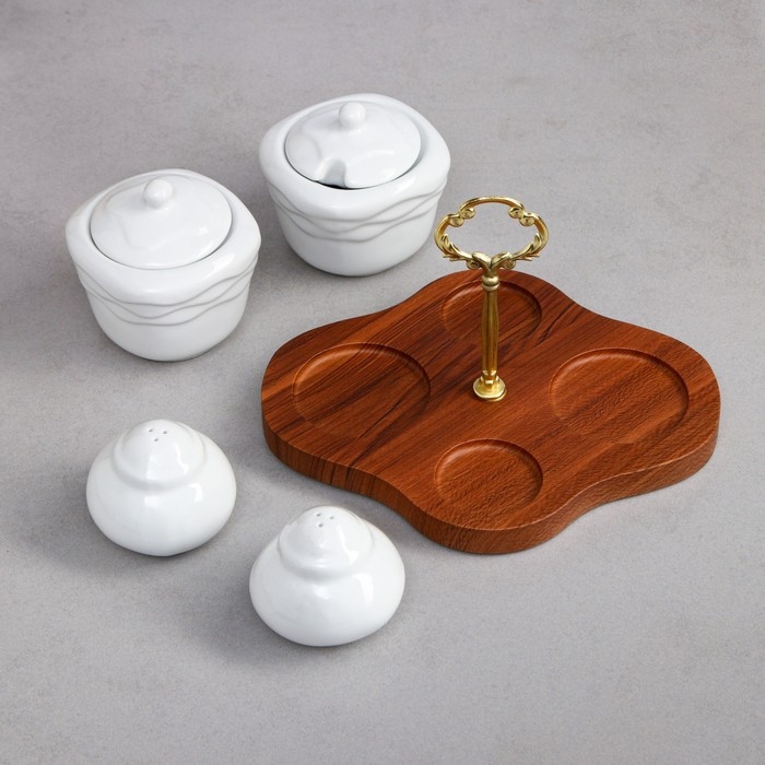 Набор для специй, 5 предметов: подставка, 2 горшочка, 2 ёмкости для специй, фарфор, Иран Набор для специй, 5 предметов: подставка, 2 горшочка, 2 ёмкости для специй, фарфор, Иран