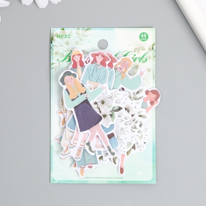 Наклейки для творчества Наклейки для творчества "Девушки и цветы. Белое настроение" 4х8 см н-р 40 шт 0,5х12х8 см