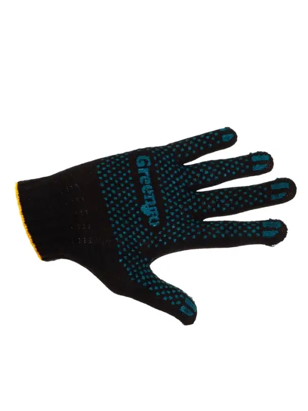 Перчатки садовые, хб, вязка 7 класс, 4 нити, размер 9, с ПВХ точками, чёрные, Greengo Перчатки садовые, хб, вязка 7 класс, 4 нити, размер 9, с ПВХ точками, чёрные, Greengo