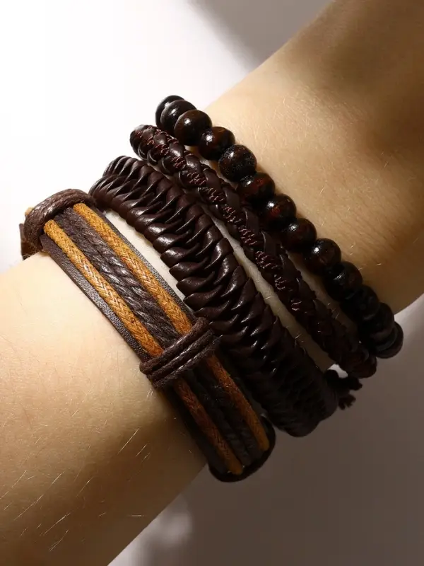 Набор браслетов &laquo;Фита&raquo;, 4 шт. кожа, коричневый, d=7.5 см