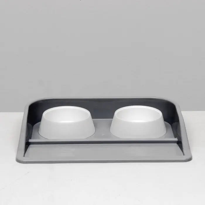 Миски с лотком &laquo;Феликс&raquo;, 300 мл, 41&times;30&times;6 см, пластик, серый лоток, белые миски