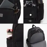 Рюкзак школьный &laquo;Котик&raquo;, 3 кармана, 2 отделения, 29&times;14&times;44 см, чёрный