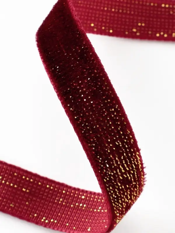 Лента бархатная, с золотым люрексом, 10 мм, 18&plusmn;1 м, бордовая №46