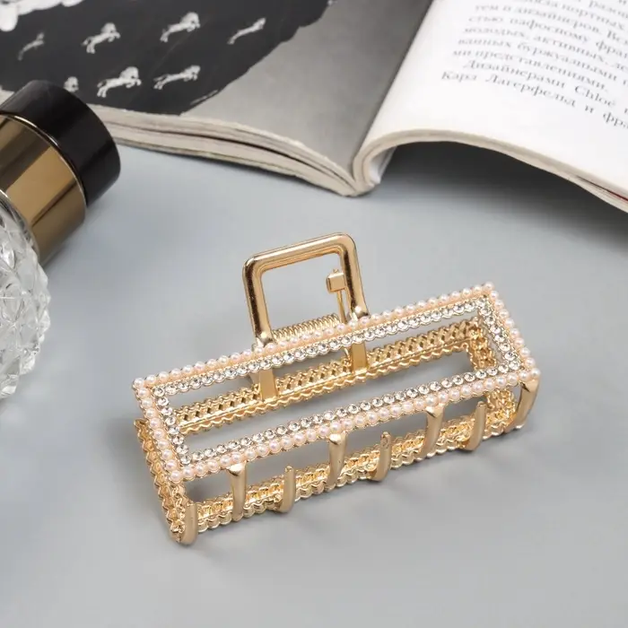 Крабик для волос &laquo;Эмили&raquo;, прямой, 7 см, золотистый