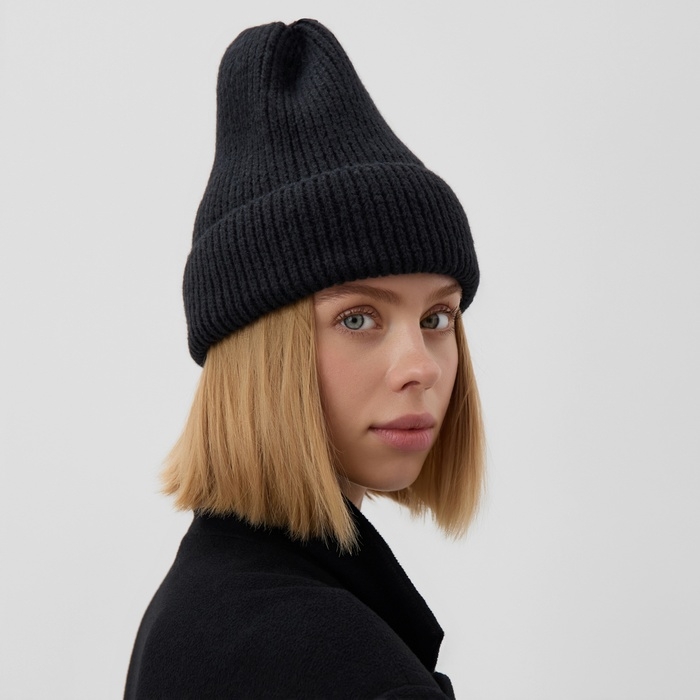Шапка женская MINAKU с отворотом, размер 54-56, цвет чёрный Шапка женская MINAKU с отворотом, размер 54-56, цвет чёрный