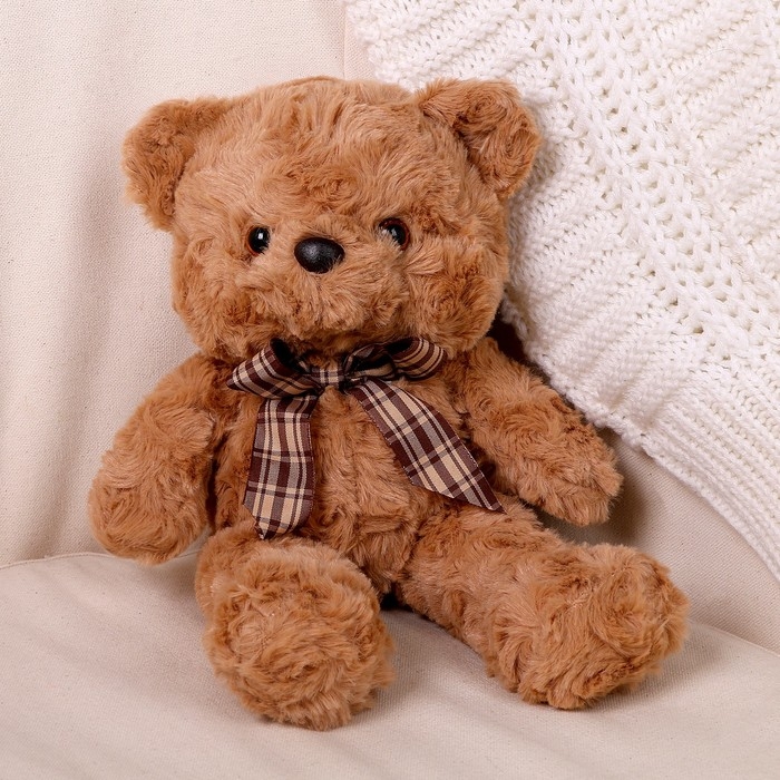 Мягкая игрушка «Медвежонок» с клетчатым бантиком, 30 см, цвет коричневый