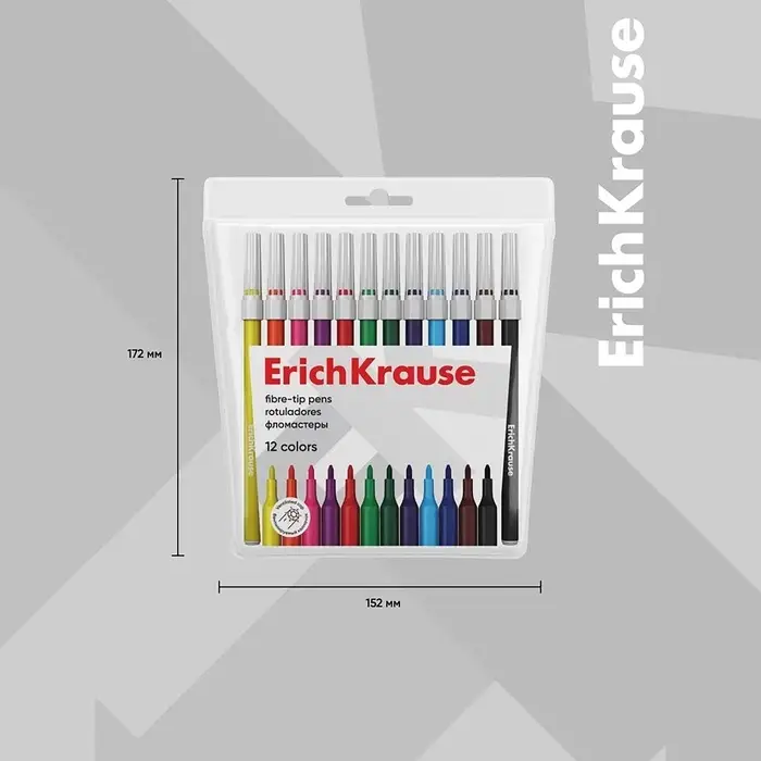 Фломастеры 12 цветов ErichKrause Basic, на водной основ, вентилируемый колпачок