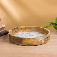 Поднос круглый с бортиками &laquo;Черепаха и цветы&raquo;, 35&times;35&times;6.5 см, дерево манго