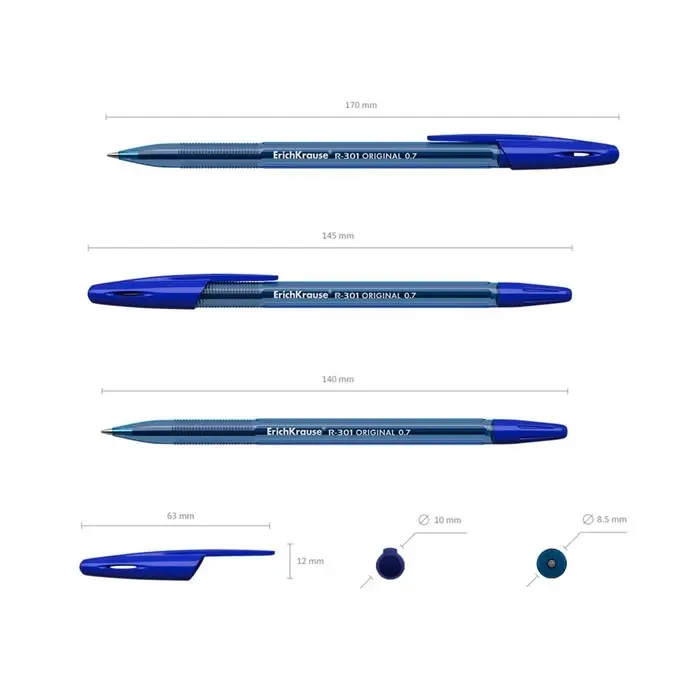 Набор ручек шариковых ErichKrause R-301 Original Stick, 8 штук, узел 0.7 мм, чернила синие Набор ручек шариковых ErichKrause R-301 Original Stick, 8 штук, узел 0.7 мм, чернила синие