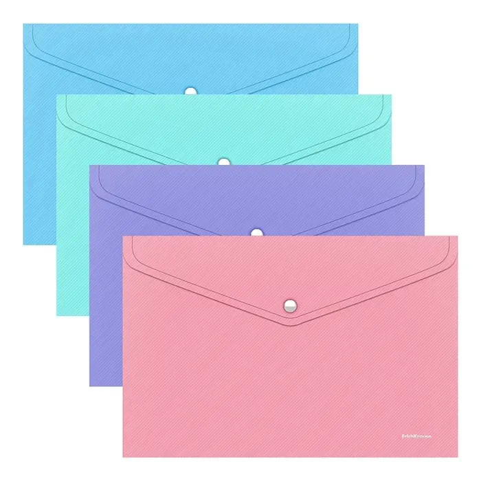 Папка-конверт на кнопке А4, 180 мкм, ErichKrause Diagonal Pastel, с тиснением, непрозрачная, микс