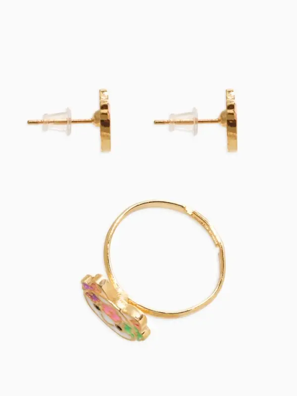 Набор детский "Выбражулька" 3 пред-а: кулон, кольцо, серьги, котик, разноцветный в золоте