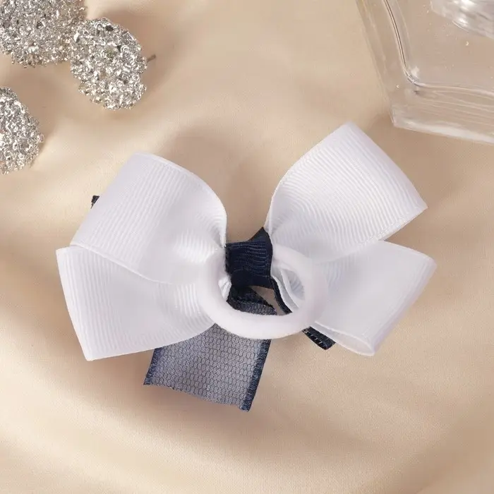 Резинка для волос «Школьница», двойной, блеск, 7 см, сине-белая