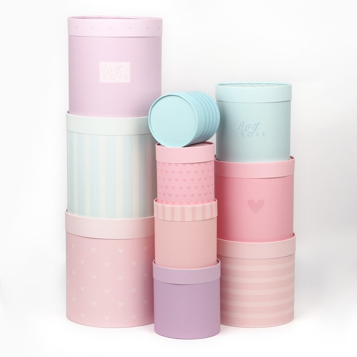 Набор круглых коробок 10 в 1, упаковка подарочная, «With love», 10 х 10 - 23,5 х 23,5 см