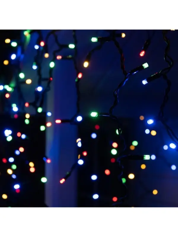 Гирлянда &laquo;Бахрома&raquo; 3&times;0.9 м, IP65, УМС, тёмная нить каучук, 144 LED, свечение мульти, 220 В